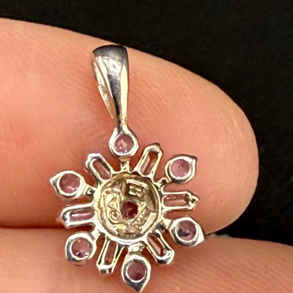 Vintage Snowflake Pendant Silver Tone Lavender Clear Stones